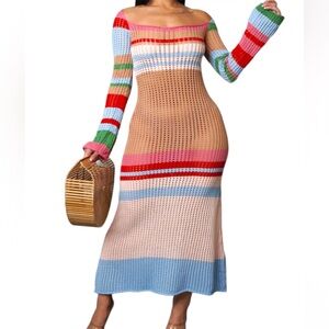 Colorful Striped Crochet Dress